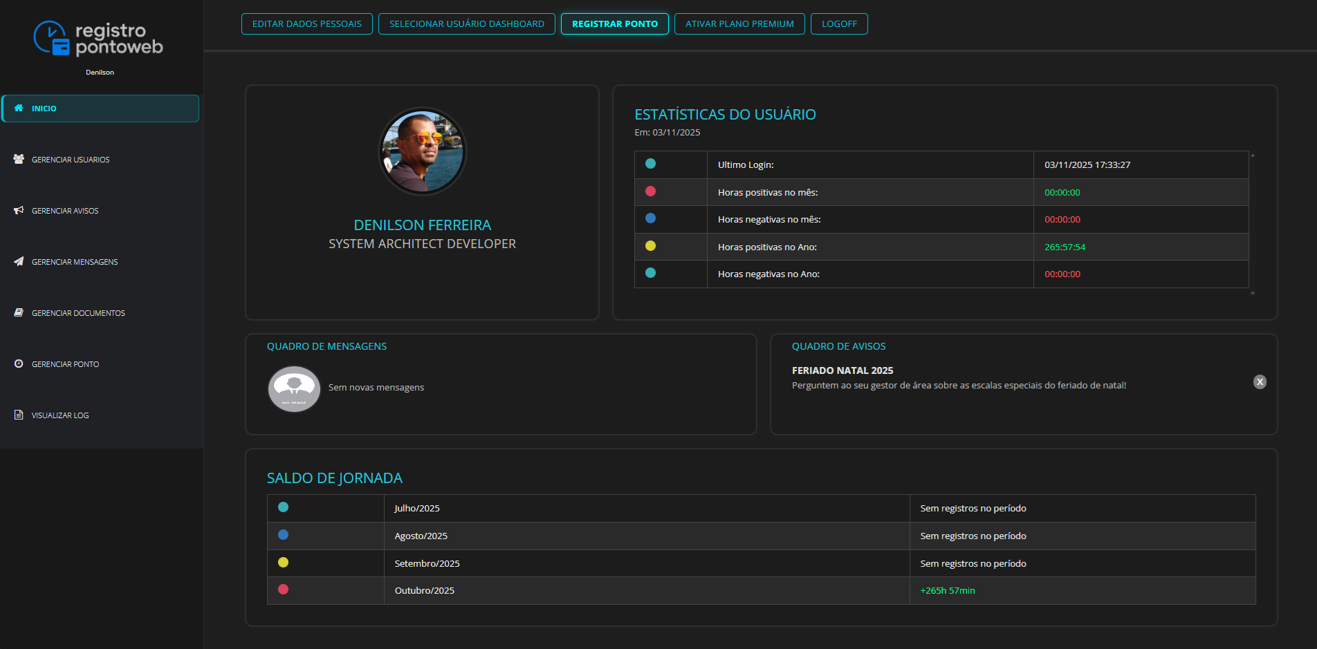 Home do RPW mostrando o painel de Avisos com os comunicados vigentes