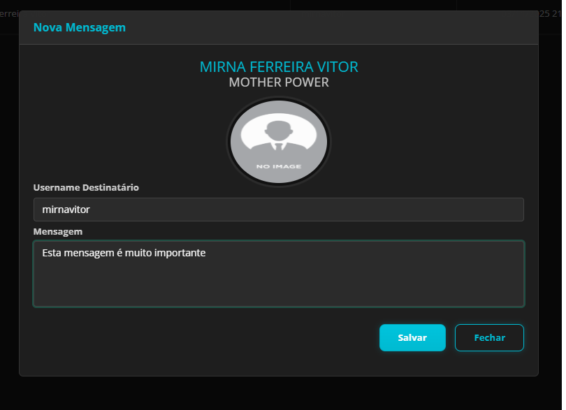 Modal Nova Mensagem com destinatário resolvido