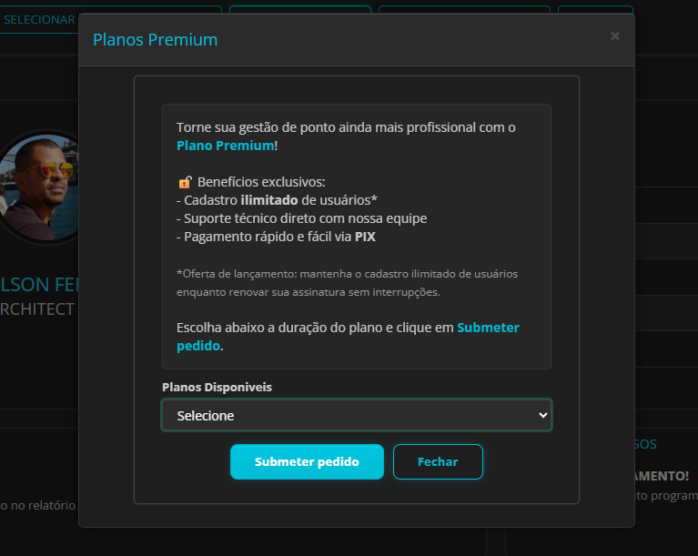 Dashboard do RPW mostrando o botão Upgrade disponível para o usuário root